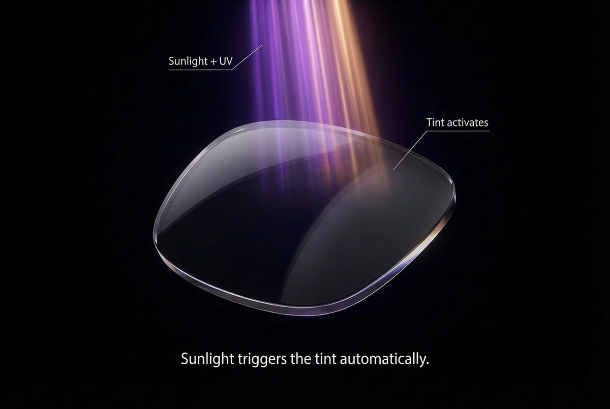 A TransitionShift lens tinting under a beam of sunlight